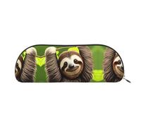 GaxfjRu Cute Sloth Trousse à stylos compacte et portable - Organiseur demi-rond en cuir avec fermeture éclair galvanisée - Trousse à crayons
