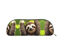 GaxfjRu Cute Sloth Trousse à stylos compacte et portable - Organiseur demi-rond en cuir avec fermeture éclair galvanisée - Trousse à crayons