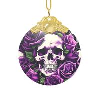 GaxfjRu Décoration de Noël en forme de tête de mort avec roses violettes - Pendentif à suspendre pour sapin de Noël, taille unique