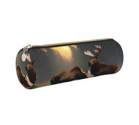 GaxfjRu Deer Bear Étui en cuir souple avec fermeture éclair pour stylos à bille et crayons Motif ours de cerf