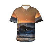 GaxfjRu Derniers rayons du soleil sur les vagues de la mer chemises hawaïennes pour hommes femmes hawaïennes d'été manches courtes décontracté coupe décontractée boutonnée, Noir , M