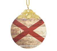 GaxfjRu Drapeau de l'État de l'Alabama sur une carte postale de Noël en grain de bois ancien, décorations de maison, pendentif à suspendre pour sapin de Noël, taille unique
