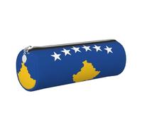 GaxfjRu Drapeau du Kosovo Trousse ronde en cuir synthétique pour stylos, crayons, marqueurs, petites fournitures, fermeture éclair en métal avec cuir, Argenté., Taille unique, Porte-cartes