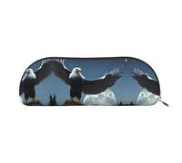 GaxfjRu Eagle under the stars Trousse à stylos compacte et portable - Organiseur demi-rond en cuir avec fermeture éclair galvanisée - Trousse à crayons