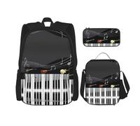 GaxfjRu Ensemble 3 en 1 sac à dos d'école avec sac à déjeuner et trousse à crayons, grande capacité 43,2 cm, imprimé sirène, Motif guitare et piano, Taille unique, Sacs à dos