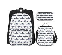 GaxfjRu Ensemble de 3 sacs à dos Fish and Shark pour boîte à déjeuner Stitch avec boîte à déjeuner et trousse à crayons - Parfait pour l'école, sac à dos pour homme