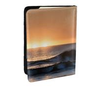 GaxfjRu Étui de passeport en cuir imprimé « Last Sun Rays of Over The Sea Waves » - Étanche - Pour homme et femme, Noir , Taille unique