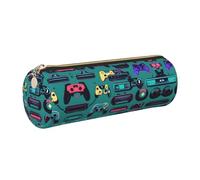 GaxfjRu Étui en cuir avec fermeture éclair et motif manette de jeu pour stylos à bille et crayons Grain doux