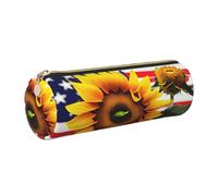 GaxfjRu Étui en cuir avec fermeture éclair et motif tournesol et drapeau américain