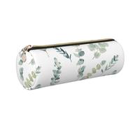 GaxfjRu Étui en cuir avec fermeture éclair Motif feuilles d'eucalyptus Pour stylos à bille et crayons Grain doux