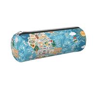 GaxfjRu Étui en cuir avec fermeture éclair pour stylos à bille et crayons Motif carte de la Grèce