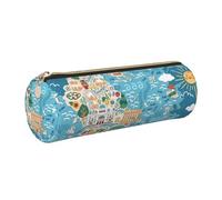 GaxfjRu Étui en cuir avec fermeture éclair pour stylos à bille et crayons Motif carte de la Grèce