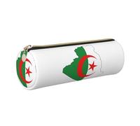 GaxfjRu Étui en cuir avec fermeture éclair pour stylos à bille, roller et crayons Motif carte du drapeau de l'Algérie Grain doux