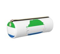 GaxfjRu Étui en cuir avec fermeture éclair pour stylos à bille, roller et crayons Motif carte du drapeau de la Sierra Leone Grain doux