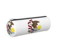 GaxfjRu Étui en cuir avec fermeture éclair pour stylos à bille, roller et crayons Motif drapeau de l'Illinois