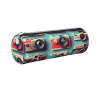 GaxfjRu Étui en cuir avec fermeture éclair pour stylos à bille, roller et crayons Style rétro Cool Camera Collection Grain doux