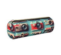 GaxfjRu Étui en cuir avec fermeture éclair pour stylos à bille, roller et crayons Style rétro Cool Camera Collection Grain doux