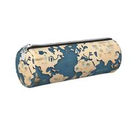 GaxfjRu Étui en cuir souple avec fermeture éclair pour stylos à bille et crayons Motif carte du monde