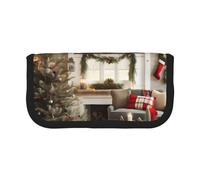 GaxfjRu Farmhouse Christmas Parrern Trousse à crayons en toile à pois pour pique-nique et usage quotidien Trousse de maquillage Pot à crayons