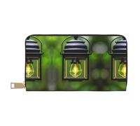 GaxfjRu Firefly and Lantern Portefeuille pour femme - Cuir synthétique avec fermeture éclair en métal, porte-cartes pour femmes à la mode et organisées, Luciole et lanterne, One Size, Classique
