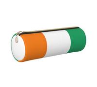 GaxfjRu Flag of Cote d'Ivoire Trousse ronde en cuir synthétique Rangement pour stylos, crayons, marqueurs, petites fournitures Fermeture éclair en métal avec cuir, doré, Taille unique, Porte-cartes