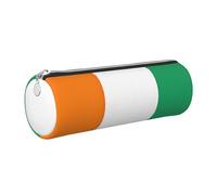 GaxfjRu Flag of Cote d'Ivoire Trousse ronde en cuir synthétique Rangement pour stylos, crayons, marqueurs, petites fournitures Fermeture éclair en métal avec cuir, Argenté., Taille unique