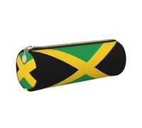 GaxfjRu Flag of Jamaica Trousse ronde en cuir synthétique pour stylos, crayons, marqueurs, petites fournitures, fermeture éclair en métal avec cuir, doré, Taille unique, Porte-cartes