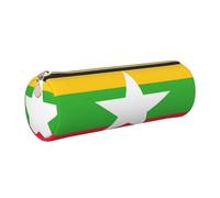 GaxfjRu Flag of Myanmar Trousse ronde en cuir synthétique pour stylos, crayons, marqueurs, petites fournitures, fermeture éclair en métal avec cuir, doré, Taille unique, Porte-cartes