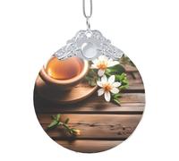 GaxfjRu Fleur sarcelle sur planche en bois Décorations de Noël Décorations de Noël Décoration de maison, Pendentif de sapin de Noël à suspendre pour la joie des fêtes