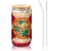 GaxfjRu Florida Flag Tasses en verre avec couvercle et paille en verre pour smoothies, thé, cola, soda - Motif drapeau de la Floride - 473 ml