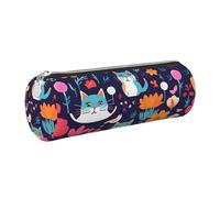 GaxfjRu Funny Cats Birds and Flowers Trousse ronde en cuir synthétique pour stylos, crayons, marqueurs, petites fournitures Fermeture éclair en métal avec cuir, Argenté., Taille unique, Porte-cartes