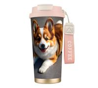 GaxfjRu Funny Corgi Butt Tasse à café isotherme à double couvercle en acier inoxydable 316 avec paille 500 ml