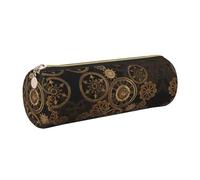 GaxfjRu Gears Clock Étui en cuir avec fermeture éclair pour stylos à bille et stylos à bille Motif bronze