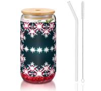 GaxfjRu Gobelets en verre de 473,6 g avec couvercles et paille en verre, tasses en verre plus larges pour smoothies, thé, cola, soda