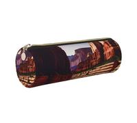 GaxfjRu Grand Canyon Trousse Ronde en Simili Cuir Rangement pour Stylos Crayons Marqueurs Petites Fournitures Fermeture Éclair Métal avec Cuir, doré, Taille unique, Porte-cartes