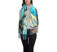 GaxfjRu Grande écharpe colorée à imprimé marbre turquoise surdimensionné pompon doux automne hiver écharpe épaisse châle chaud pour femme