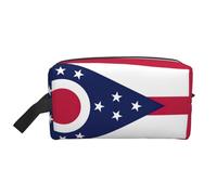 GaxfjRu Grande trousse de maquillage de voyage avec imprimé drapeau de l'État de l'Ohio - Pour femme - Pour produits de beauté et articles de toilette, blanc, One Size