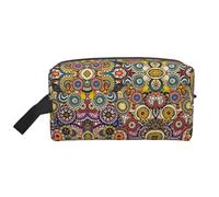 GaxfjRu Grande trousse de maquillage de voyage avec motif floral et cercles ethniques pour femme pour cosmétiques, articles de toilette et accessoires, blanc, One Size