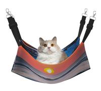 GaxfjRu Hamac réglable pour chat avec coucher de soleil et lever du soleil avec vagues de l'océan et de la mer, perchoir pour fenêtre, confortable en velours pour animal domestique et salon pour