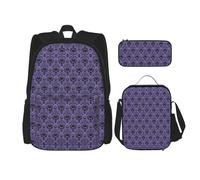 GaxfjRu Haunted Mansion Lot de 3 sacs à dos d'école avec sac à déjeuner et trousse à crayons Grande capacité 43,2 cm