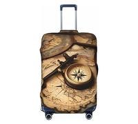 GaxfjRu Housse de protection pour valise, motif boussole et carte du monde ancien, lavable, anti-rayures, Noir , L