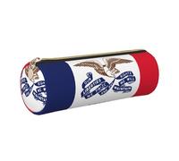 GaxfjRu Iowa State Flag Trousse ronde en cuir synthétique pour stylos, crayons, marqueurs, petites fournitures, fermeture éclair en métal avec cuir, doré, Taille unique, Porte-cartes