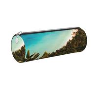 GaxfjRu Island of Cuba Trousse ronde en cuir synthétique pour stylos, crayons, marqueurs, petites fournitures, fermeture éclair en métal avec cuir, Argenté., Taille unique, Porte-cartes