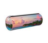 GaxfjRu Jamaica Beach Trousse ronde en cuir synthétique pour stylos, crayons, marqueurs, petites fournitures, fermeture éclair en métal avec cuir, Argenté., Taille unique, Porte-cartes
