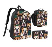 GaxfjRu Joli sac à dos léger imprimé bouledogue anglais, sac à dos d'école, sac à dos d'école, sac à dos avec boîte à déjeuner et trousse à crayons