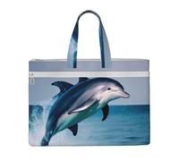 GaxfjRu Joli sac fourre-tout en toile avec imprimé dauphin pour ordinateur portable pour femme, sac de travail décontracté pour voyage, bureau, université