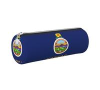 GaxfjRu Kansas State Flag Trousse ronde en cuir synthétique pour stylos, crayons, marqueurs, petites fournitures Fermeture éclair en métal avec cuir, Argenté., Taille unique, Porte-cartes