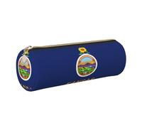 GaxfjRu Kansas State Flag Trousse ronde en cuir synthétique pour stylos, crayons, marqueurs, petites fournitures Fermeture éclair en métal avec cuir, doré, Taille unique, Porte-cartes