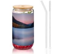 GaxfjRu Lake Under Sunset Tasses en verre de 473 ml avec couvercles et paille en verre, tasses en verre plus larges pour smoothies, thé, cola, soda