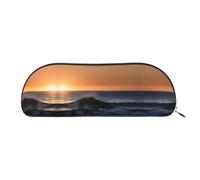 GaxfjRu Last Sun Rays of Over The Sea Waves Trousse en cuir semi-ronde pour le bureau, les voyages, le maquillage - Trousse à crayons et trousse de maquillage, Argenté., Taille unique, Art
